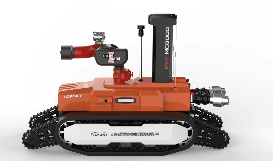 全地形防爆消防滅火偵察機(jī)器人【履帶擺臂】  (第2代，升降云臺及氣體二合一探測裝置+語音控制）  RXR-MC80BGD